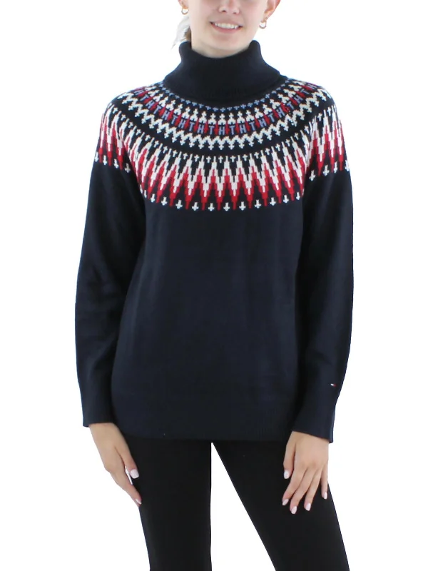 Womens Ribbed Trim Long sleeve Turtleneck Sweater