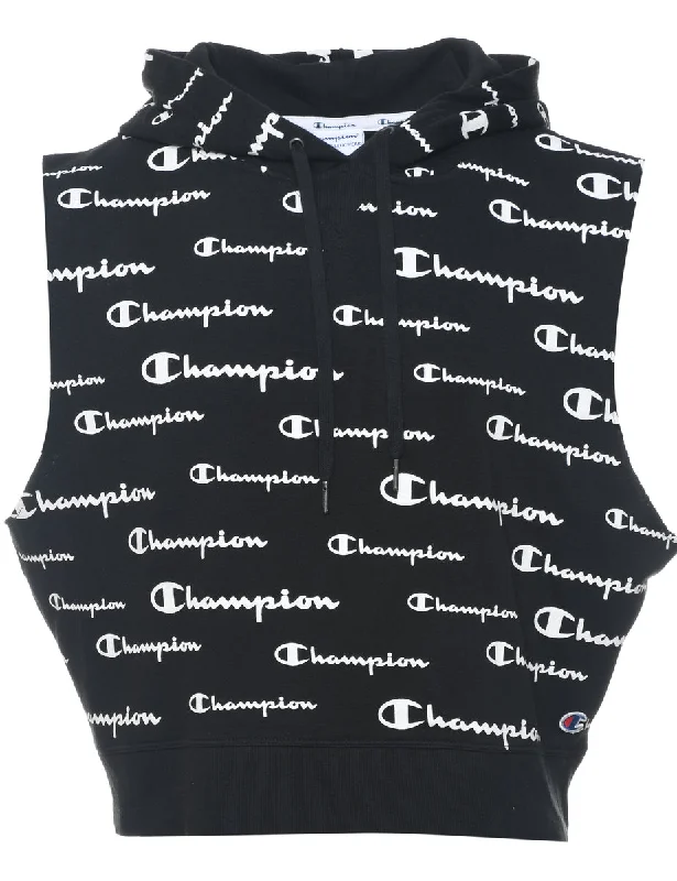 Champion Black & White Printed Sleeveless Hoodie - XL