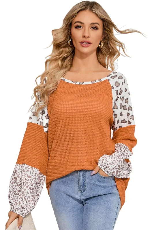 Leopard Waffle-Knit Blouse