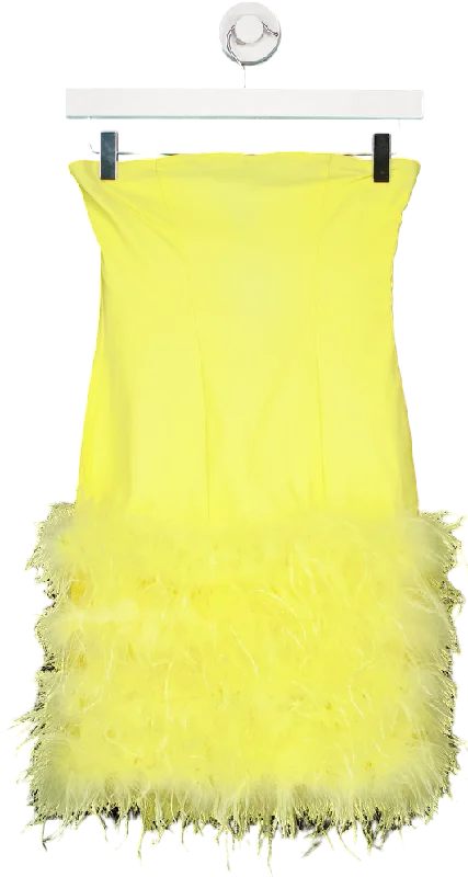 PrettyLittleThing Yellow Feather Detail Bandeau Bodycon Dress UK 6