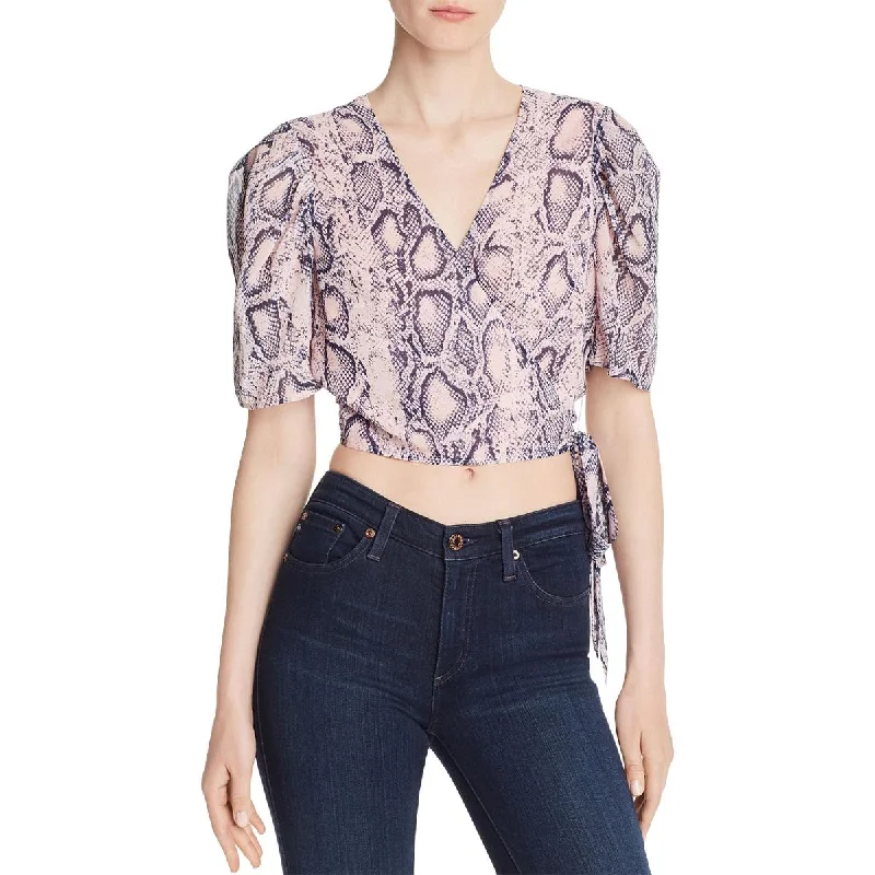 Aqua Womens Snake Print Cropped Wrap Top