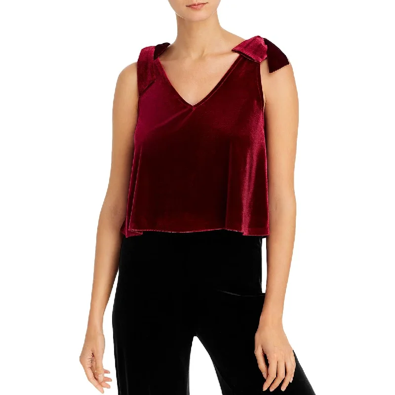 Aqua Womens Tie Shoulders Velvet Crop Top