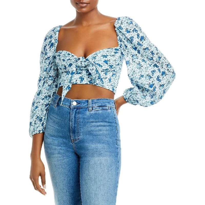 Bardot Womens Linen Off The Shoulder Cropped